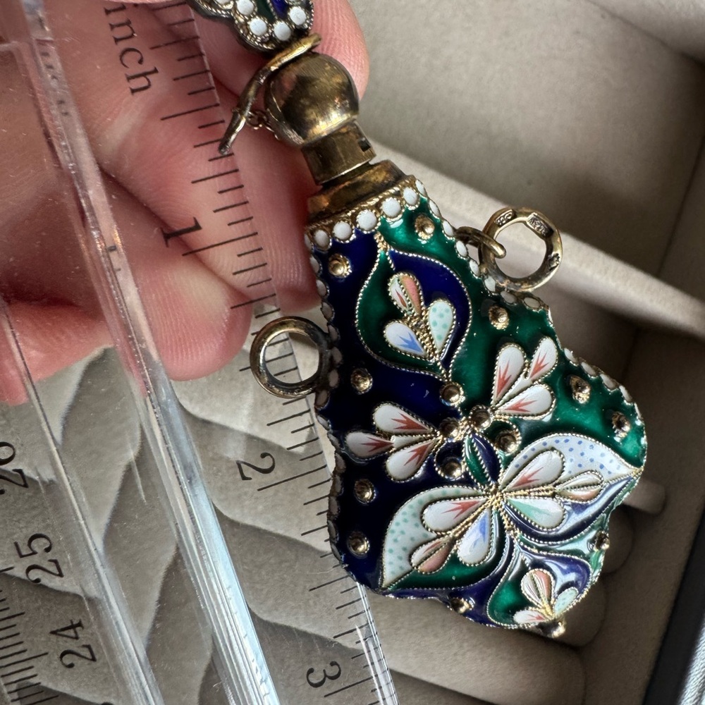 Beautiful Sterling silver enamel oil and perfume decanter - Picture 13 of 13